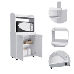 Armageddon Kitchen Kart, Double Door Cabinet, One Open Shelf, Two Interior Shelves -White