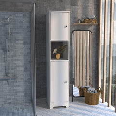 Arcadia Door Cabinet 69" H, Four Interior Shelves, One Open Shelf, White