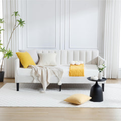 Celestia Twin Size Ivory Boucle Upholstered Daybed, Ribbed Tufted Backrest, Daybed in Lavish Modern Design, Richly Hued Foam Comfort