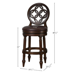 31" Wood Bar Stool with Back and Swivel Upholstered Seat, Distressed Walnut, 1PC