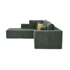 Full Compressed Corduroy Upholstered Sectional with Moveable Ottoman - No Assembly Needed