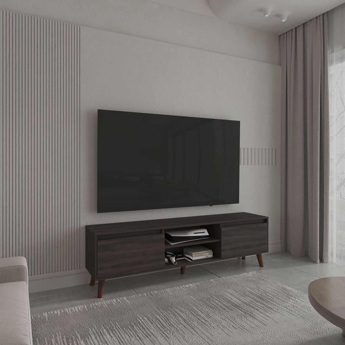 Jason TV Stand with Open Shelves, Two Storage Shelves For Media Storage and Entertainment Console, Perfect for Living Room or Bedroom