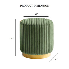 Green Finish Contemporary Style 1pc Round Accent Stool Gold Base Stainless Steel Fur Fabric Primary Living Room