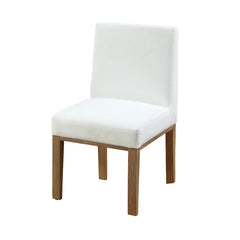 Exhibition 19 Inch Dining Chair, White Polyester, Wood Legs, Set of 2, White, Brown
