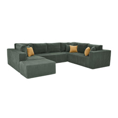Full Compressed Corduroy Upholstered U-Shape Sectional with Moveable Ottoman - No Assembly Needed
