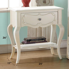 Traditional Pearl White Finish Formal Nightstand with Drawer and Shelf Wooden Youth Bedroom Furniture 1pc