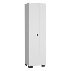 Orion Broom Cabinet Slim-Design Storage Solution with Inner Shelves and Side Broom Hangers White