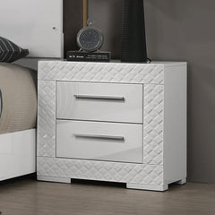 White High Gloss 1pc Nightstand Metal Side Glide 2-Drawers Bedside Table Chrome Hardware Bedroom Furniture