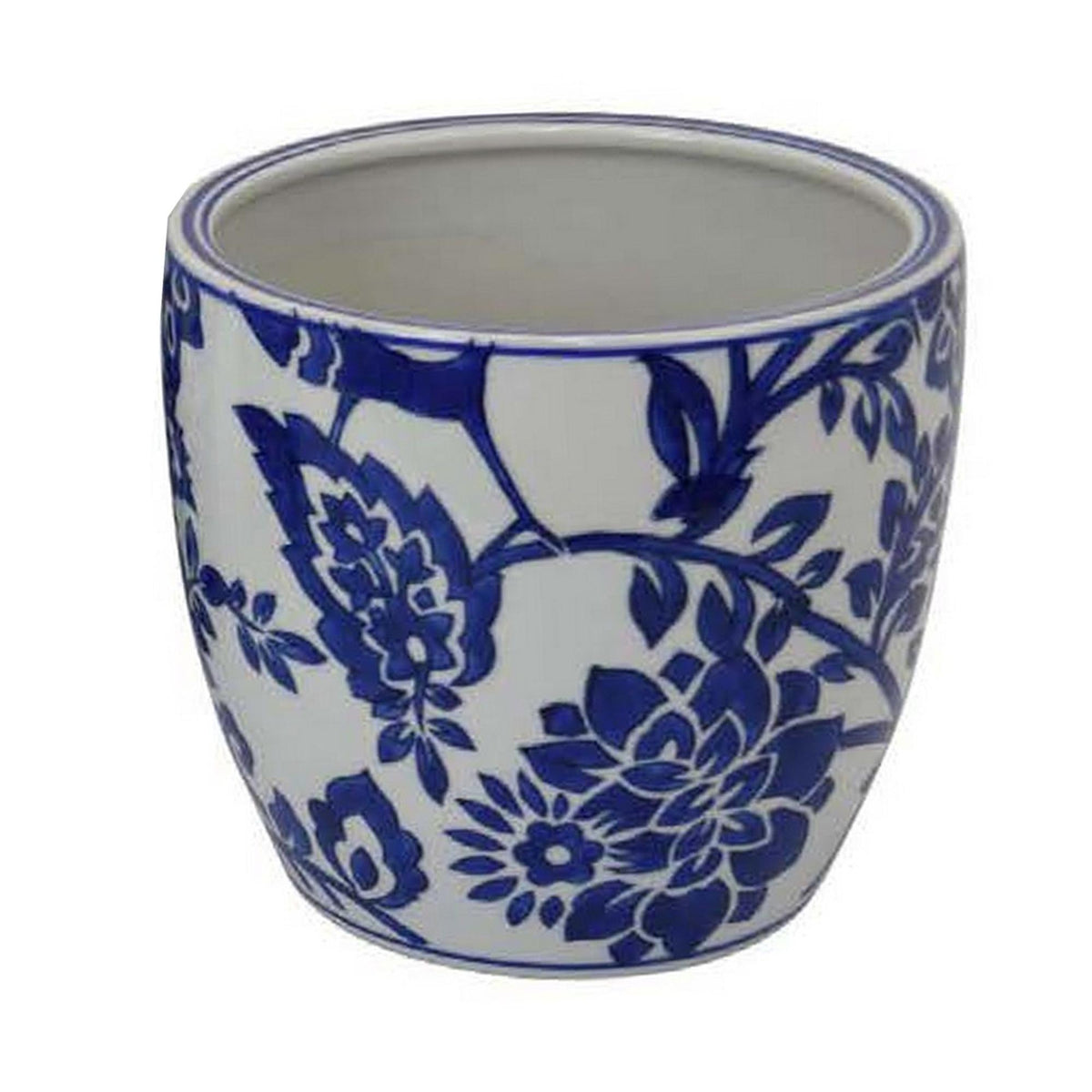 Garden Planter Set of 3, Ceramic Japanese White Blue Floral Pattern