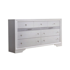 Armageddon Dresser with 7 Drawers and 2 Jewelry Drawer, White and Silver