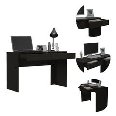 Poseidon Writing Computer Desk, Two Drawers -Black