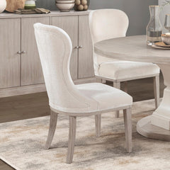 Traditional Elegance Side Chairs Set of 2 Dining Furniture Ivory Fabric Upholstery Durable Cushion Seat Back Classic Design Comfort