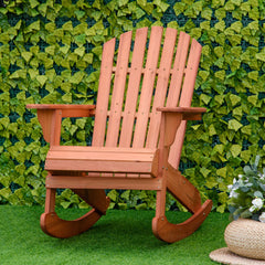 Wooden Adirondack Rocking Chair Outdoor Lounge Chair Fire Pit Seating with Slatted Wooden Design, Fanned Back, Teak