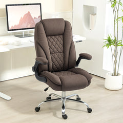 Executive Office Chair, Desk Chair with Flip-up Armrest, Diamond Fabric Computer Chair for Home Office, Dark Brown