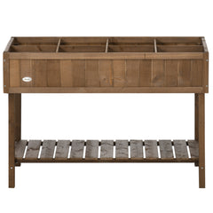 Wooden Raised Garden Bed, Elevated Planter Box Stand with 8 Slots and Open Shelf, Dark Brown