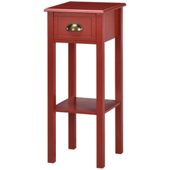 2-Tier Side Table with Drawer and Shelf, End Table for Living Room and Hallway, Red