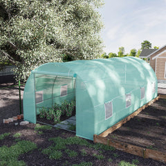 20' x 10' x 7' Walk-In Tunnel Greenhouse with Zippered Door & 8 Mesh Windows, Large Garden Green House Kit, Galvanized Steel Frame, Green