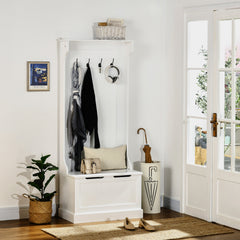 Hall Tree with Coat Rack, Storage, and Sitting Bench, White
