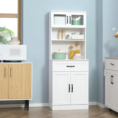 63.5 Inches Freestanding Kitchen Pantry, 4-Door Buffet Cabinet with Hutch, Coffee Bar Storage Cabinet with Adjustable Shelves, White