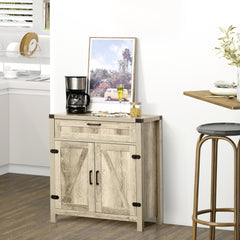 Modern Farmhouse Sideboard with Storage, Buffet Cabinet with 2 Barn Doors and Drawer for Dining Room, Oak
