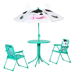 Kids Table and Chair Set, Outdoor Folding Garden Furniture, Picnic Table for Patio Backyard, with Removable & Height Adjustable Sun Umbrella, Aged 3-6 Years Old,White