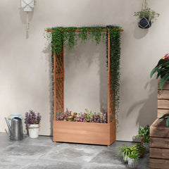 Raised Garden Bed with Trellises and Roof for Climbing Plant Vine, Hanging Flowers, 70.75" Tall Outdoor Wood Planter Box with Drainage & Filter
