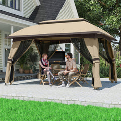 10' x 13' Patio Gazebo, Outdoor Gazebo Canopy Shelter with Netting, Vented Roof for Garden, Beige