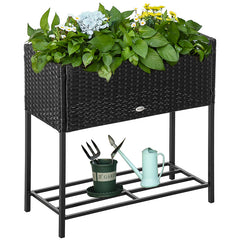 PE Rattan Wicker Raised Flower & Vegetable Planter, Rack Shelf Box