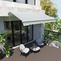 12' x 8' Retractable Awning Patio Awnings Sun Shade Shelter with Manual Crank Handle, 280g/m² UV & Water-Resistant Fabric and Aluminum Frame for Deck, Balcony, Yard, Light gray