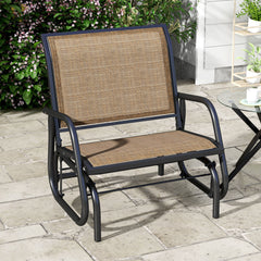 Outdoor Glider Chair, Steel Swing Chai with Curved Armrests for Porch, Garden, Poolside, Balcony, Brown
