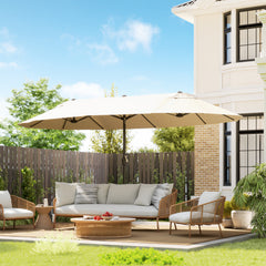 15ft Patio Umbrella Double-Sided Outdoor Market Extra Large Umbrella with Crank Handle for Deck, Lawn, Backyard and Pool, Cream White