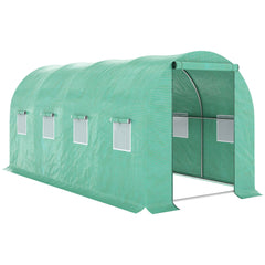 15' x 7' x 6.5' Walk-in Tunnel Hoop Greenhouse, Green House for Outside with PE Cover, Steel Frame, Roll-Up Zipper Door & Windows for Flowers, Vegetables, Tropical Plants, Green