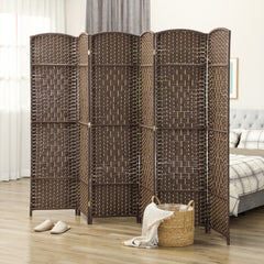 Folding Room Divider Screen 6 Panel 6' Tall Privacy Screen Freestanding Wood Partition for Home Office, Brown