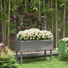 Elevated Wood Planter with Trellis for Climbing Plants, Raised Garden Bed with Legs and Drainage Holes, Gray