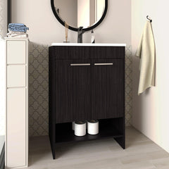 Hector Floor Vanity With Four Drawers And Two Open Shelves, Black