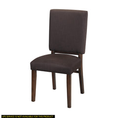 Shangri-La Brown Color Fabric Upholstered Side Chairs 2pc Set Walnut Finish Wooden Frame Dining Furniture
