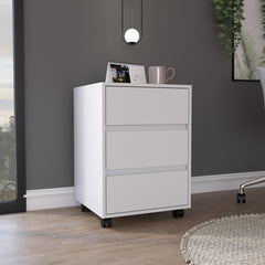 Log 3 Drawer Filing Cabinet, Four Casters, Superior Top -White