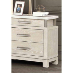 Transitional Style 1pc Nightstand Metal Handles Marble Top UV-Stained Bottom Drawer Ball Bearing Glide Weathered Gray Finish Bedroom Furniture
