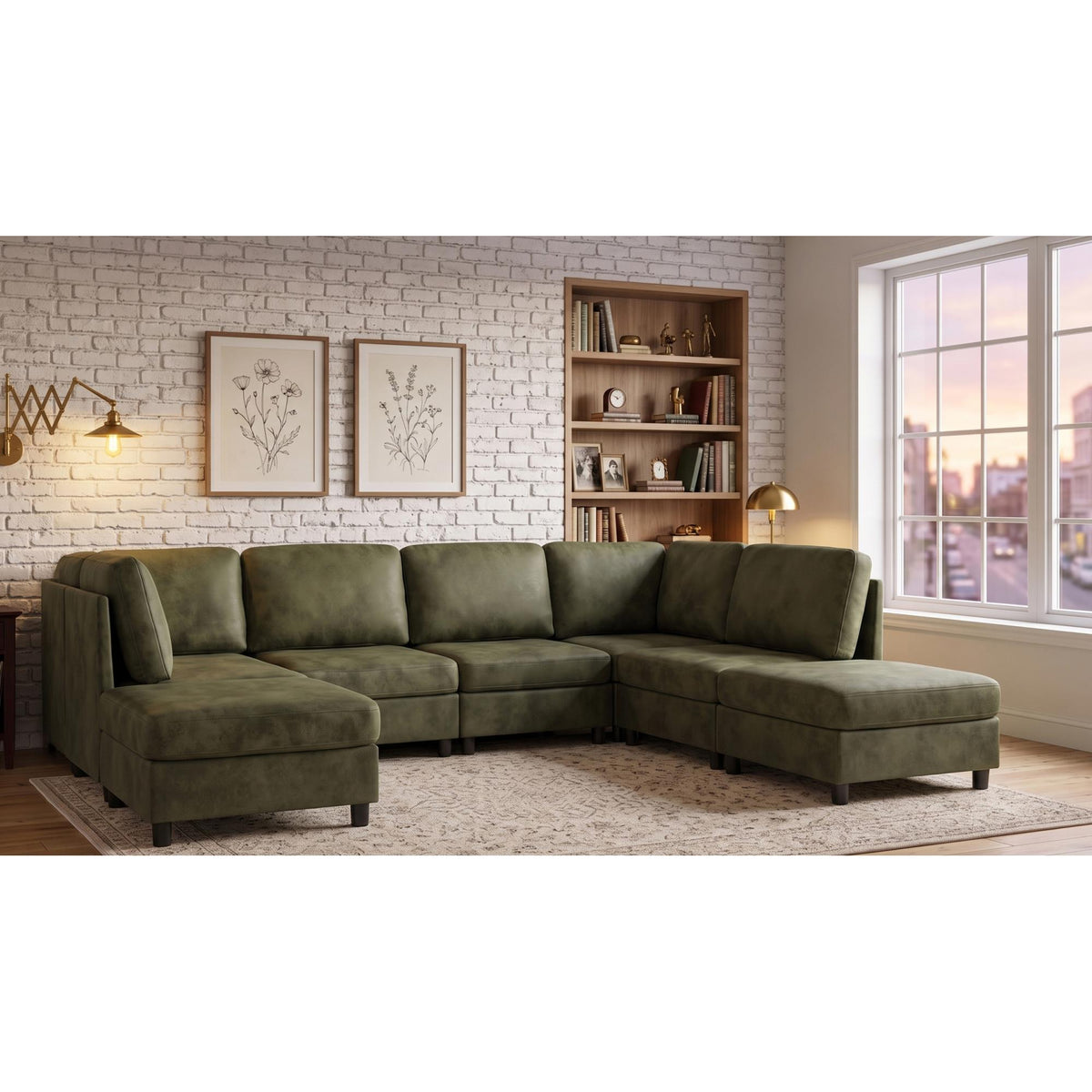 Faux Leather Fabric Upholstered Modular Sectional