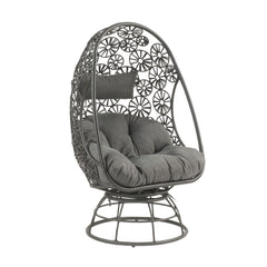 Nova Clear Glass, Charcoal Fabric & Black Wicker Patio Lounge Chair & Side Table