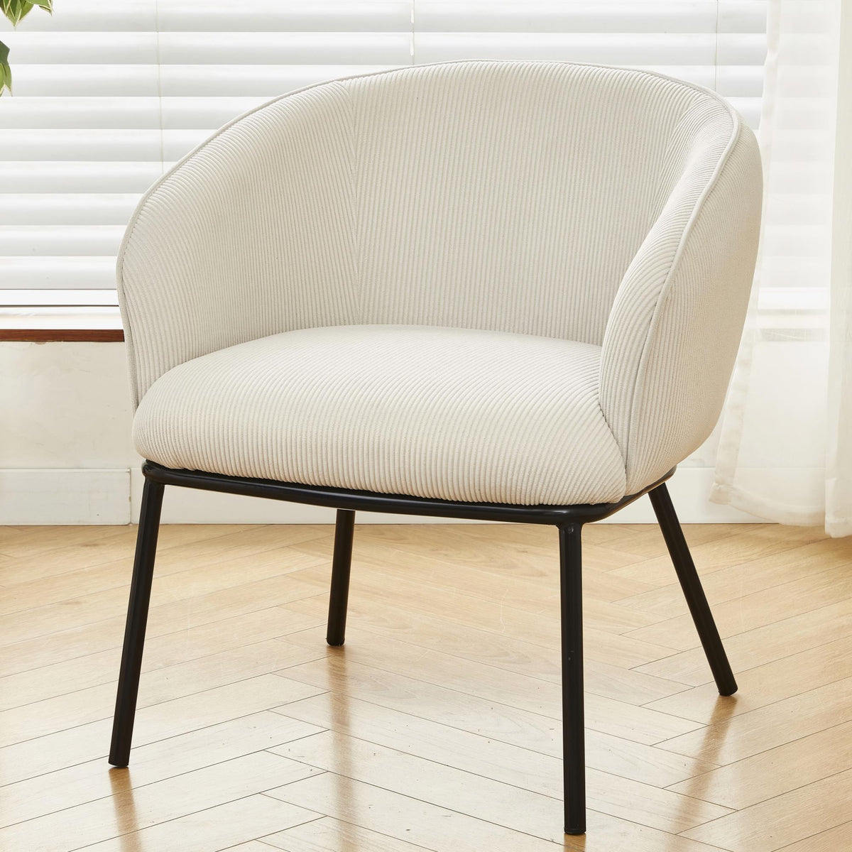 Modern Corduroy Accent Chair, Upholstered Armchair with Metal Legs, Mid-Century Barrel Chair for Living Room Bedroom, Easy Assembly