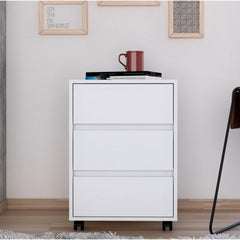Log 3 Drawer Filing Cabinet, Four Casters, Superior Top -White