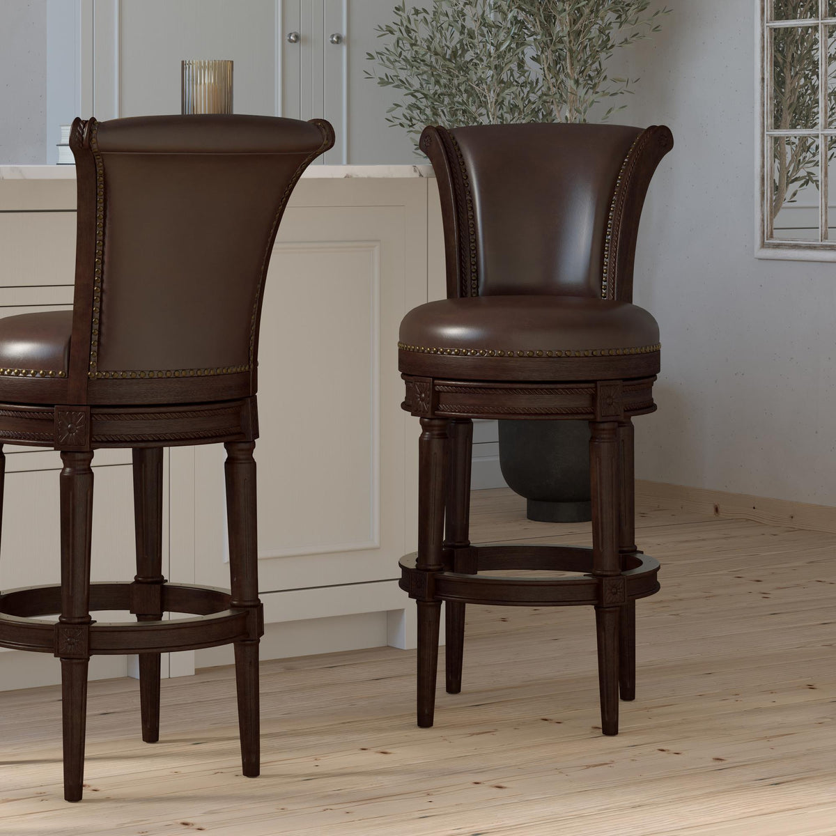 Story Wood Bar-Height Swivel Barstool with High-Back, 1PC