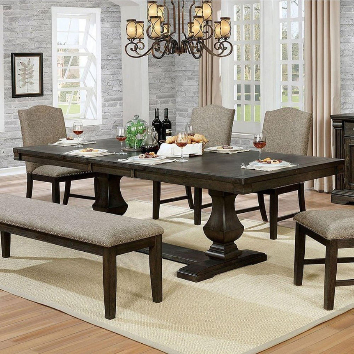 Dining Room 1pc Dining Table Dual Pedestal Trestle Base Espresso Molded Details Transitional Style