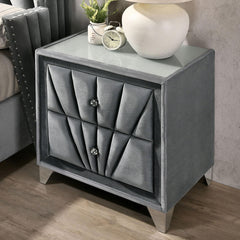 Gorgeous Gray Fabric Fully Upholstered Nightstand 1pc Bedroom Furniture Chrome Legs Bedside Table