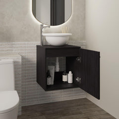 Asteroid Floating, Wide One-Door Cabinet Vanity, With Wessel Sink And One Shelf, Bathroom Storage, Black