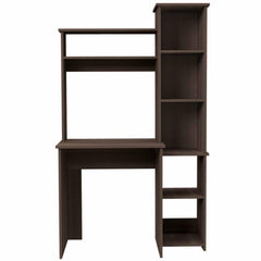 Apex Oak 6-Shelf Writing Desk with Built-in Bookcase