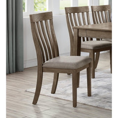 Dining Room Furniture Side Chairs 2pc Set Wire Brushed Brown Finish Vertical Slat Back Design Wooden Chairs Set