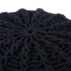 Poseidon Knitted Cotton Round Pouf, Dark Blue