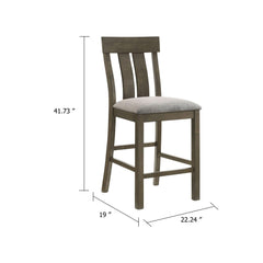 Aphrodite Counter Height Dining Chair Set of 2, Brown Slatted Back, Gray Fabric